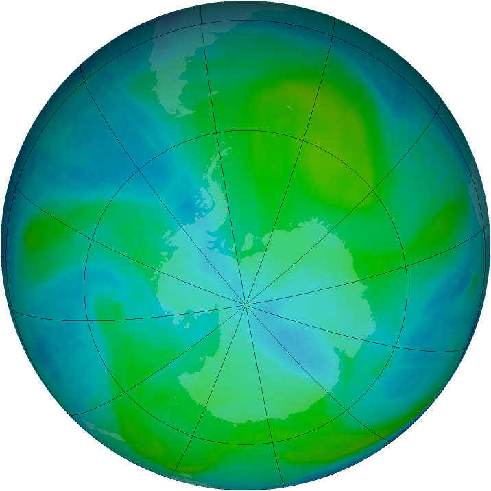 Antarctic ozone map for 18 January 2015